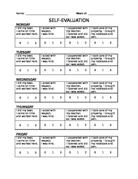 Preview of Daily Self-Evaluation - Behaviour and Cooperation (Editable)