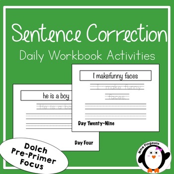 Preview of Daily Sentence Correction - Dolch Pre-Primer Words Focus