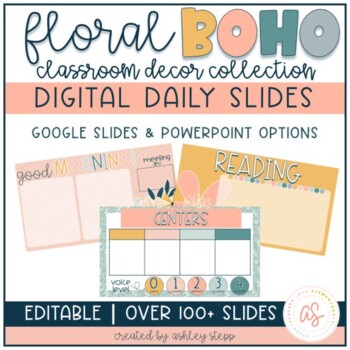 Preview of Daily Slides | Floral Boho Decor | Digital Slides | Editable