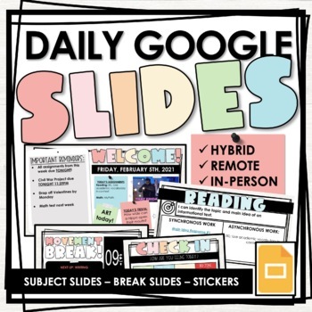 Preview of Daily Slides - For Google Slides with subject & break slides, stickers, + more