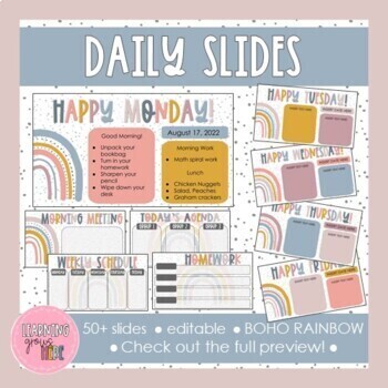 Preview of Daily Slides | Google Slides | BOHO RAINBOW | 50+ Templates