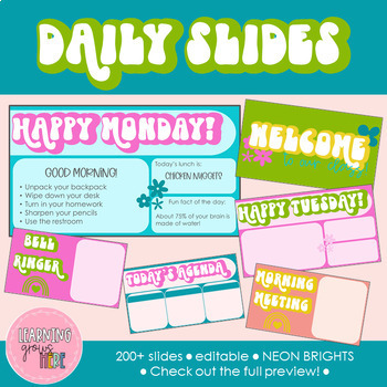 Preview of Daily Slides | Google Slides | NEON BRIGHTS | 200+ Slide Templates