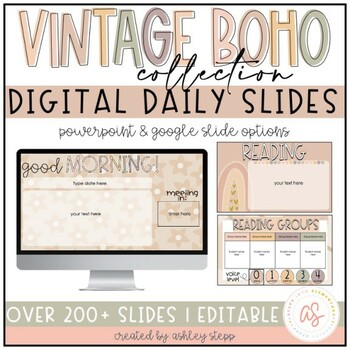 Preview of Daily Slides | Vintage Boho Decor | Digital Slides | Editable