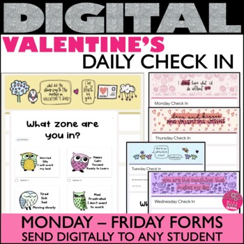 Preview of Daily Social Emotional Check In Valentine's February SEL Google Form Morning
