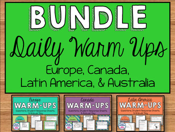 Preview of Daily Social Studies Warm-Ups BUNDLE -- Australia, Canada, Latin America, Europe