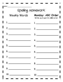 spelling homework pages