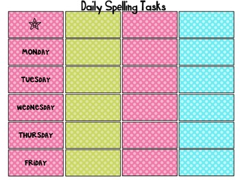 Daily Spelling Tasks Chart by Teach On with Mrs C | TPT