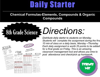 Preview of Daily Starter Chemical Formulas and Counting Atoms