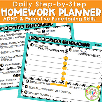 Preview of Daily Step by Step HOMEWORK PLANNER - ADHD & Executive Functioning Skills Issues