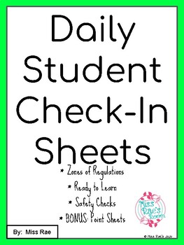 Preview of Daily Student Check-In Sheets - Zone of Regulation, Behavior, Self Harm