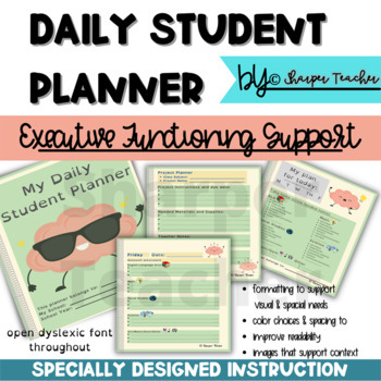 Preview of Daily Student Planner Executive Functioning ADHD Dyslexia SDI
