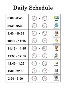 Preview of Daily Student or Class Schedule (Editable)