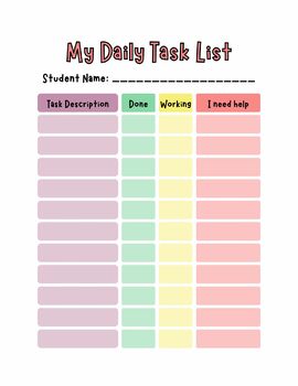 Preview of Daily Task List with Self-Advocacy Support