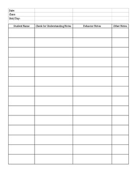 Preview of Daily Teacher Assessment Sheet