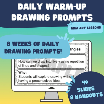 Preview of Daily Themed Drawing Warm-up Prompts - Art - Slides and Handouts