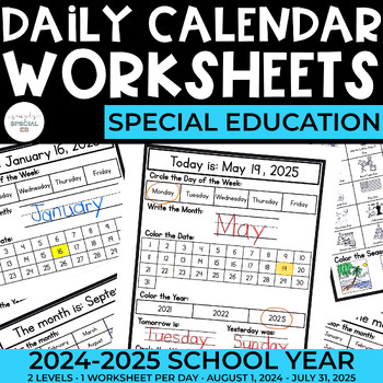 Preview of Daily Visual Calendar Worksheets | 2024-2025 | Special Education