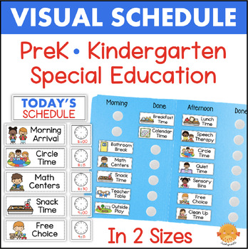 Preview of Kindergarten PreK Preschool Daily Schedule Cards with Pictures & Time Editable