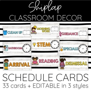 Daily Visual Schedule Cards Shiplap Theme for Classroom Décor EDITABLE ...