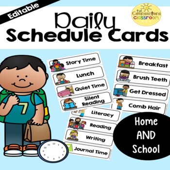 Preview of Daily Visual Schedule Cards for School and Home Learning, EDITABLE
