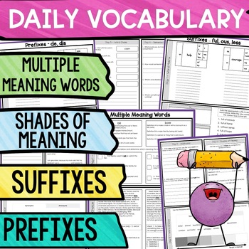 Preview of Daily Vocabulary | Prefixes, Suffixes, Multiple Meaning, & Shades of Meaning