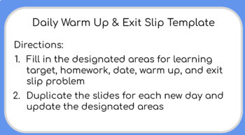 Preview of Daily Warm Up & Exit Slip Template