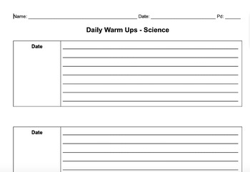 Preview of Daily Warm-Up Worksheet Printout