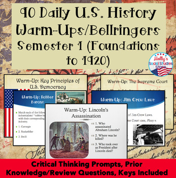 Preview of U.S. History Warm-Ups (Bellringers): Semester 1