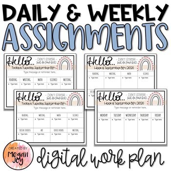 Preview of Daily & Weekly Assignment Slides - Digital Work Plan - Distance Learning