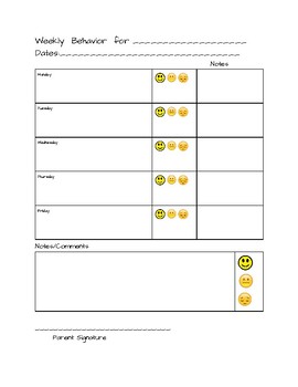 Preview of Daily/Weekly Behavior Chart