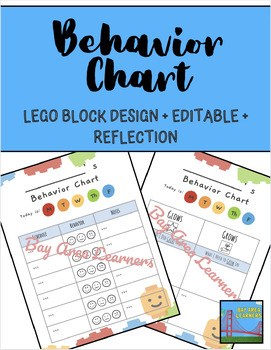Preview of Daily + Weekly Behavior Charts | Lego Block Design | EDITABLE Reflection Sheet