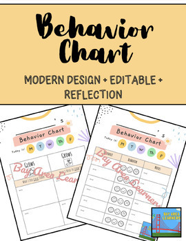 Preview of Daily + Weekly Behavior Charts | Modern Design | EDITABLE Reflection Sheet