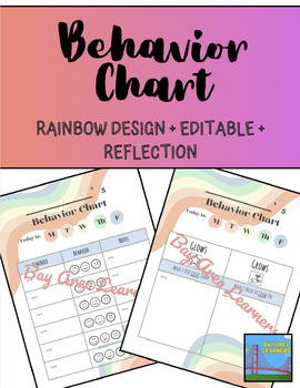 Preview of Daily + Weekly Behavior Charts | Rainbow Design | EDITABLE Reflection Sheet