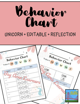 Preview of Daily + Weekly Behavior Charts | Unicorn Design | EDITABLE Reflection Sheet