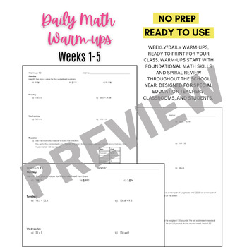 Preview of Daily/Weekly Math Warm-ups 1-5