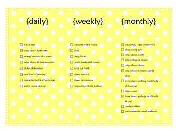 Daily Weekly Monthly Chore Chart