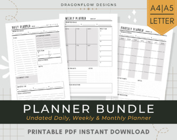 DAILY, WEEKLY AND MONTHLY PLANNER, BUNDLE PDF, AGENDA