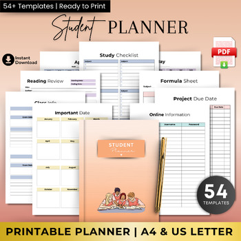 Preview of Daily, Weekly, & Monthly Student Planner Pages, Digital/Print Student Planner