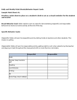 Preview of Daily&Weekly Point Sheets/Behavior Report Cards template(Editable&fillable doc.)
