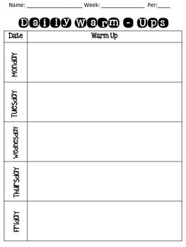 Preview of Daily/Weekly Warm Up template