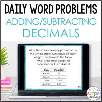 Preview of Adding and Subtracting Decimals Word Problems | Daily Math Review