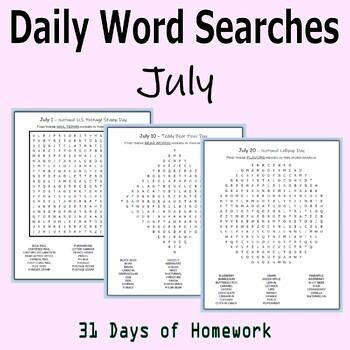 Preview of Daily Word Searches for July