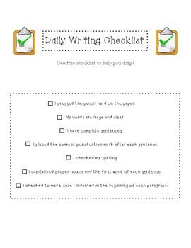 Preview of Daily Writing Checklists