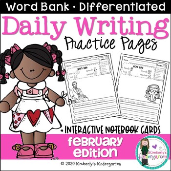Preview of Daily Writing Journal Pages for Beginning Writers: February Edition. K or 1st.