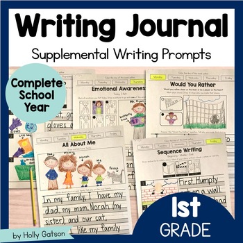 Preview of Daily Writing Journal Prompts Center | First Grade | Full Academic Year