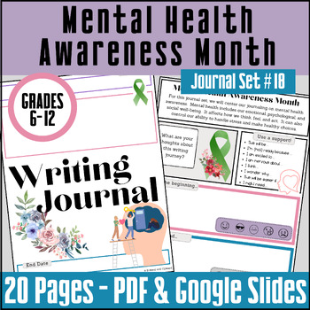 Preview of Daily Writing Journal Set #18: Mental Health Awareness | Digital or PDF | 6-12