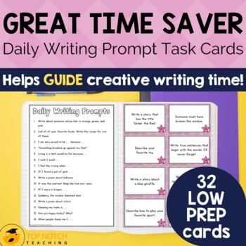Preview of Daily Writing Prompt Task Cards | Low Prep Journal Writing Center Activities