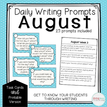 Daily Writing Prompts August Back to School Edition by Giving Grace ...