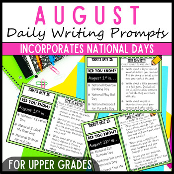 Preview of August 3rd 4th & 5th Grade Daily Writing Prompts, Sentence & Paragraph Writing