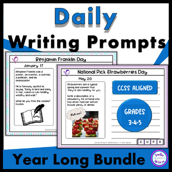 Preview of Daily Writing Prompts Bundle Entire Year Quick Writes for National Days Calendar