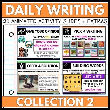 Preview of Daily Writing Prompt Slides (Set 2) Creative Writing for 2nd 3rd 4th 5th Grade